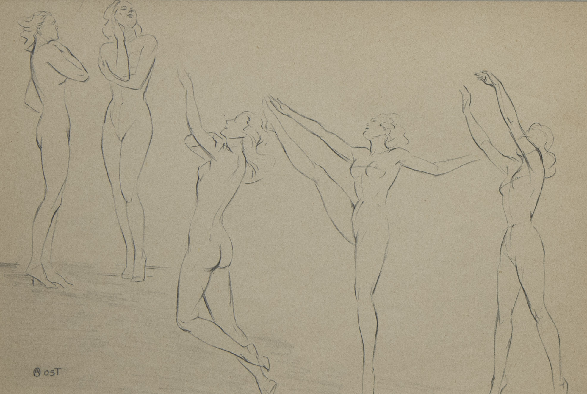 Alfred OST (1884-1945), 2 drawings, signed and one dated 1950 - Image 2 of 7