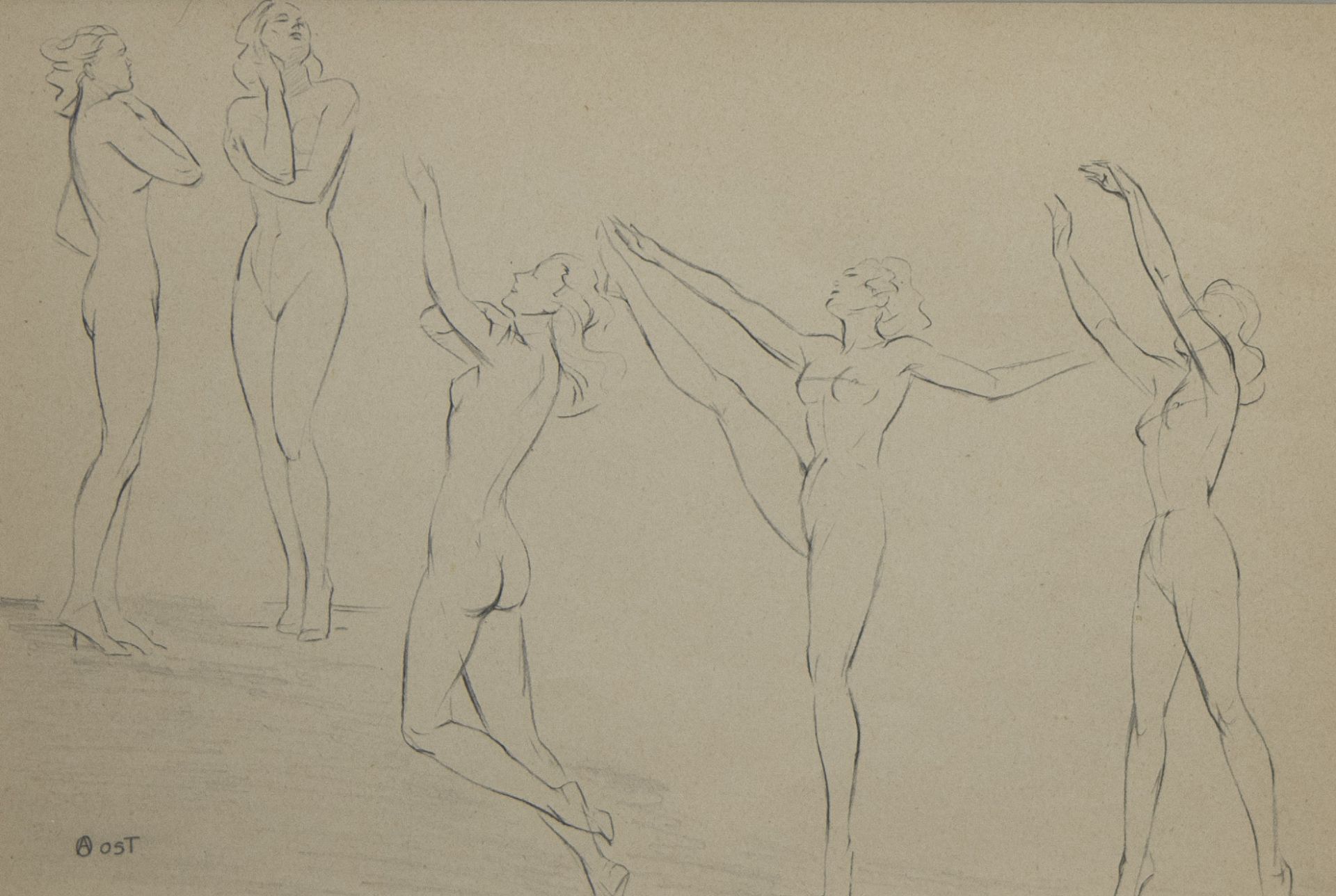 Alfred OST (1884-1945), 2 drawings, signed and one dated 1950 - Image 2 of 7