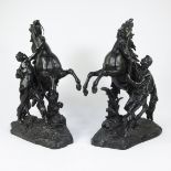 Pair of horses 'Chevaux de Marly' in patinated metal after Guillaume Coustou