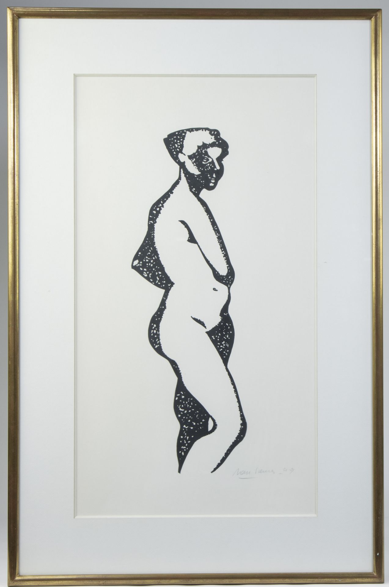 Maurice VAN SAENE (1919-2000), linocut Nude, signed and dated '49 - Bild 2 aus 3