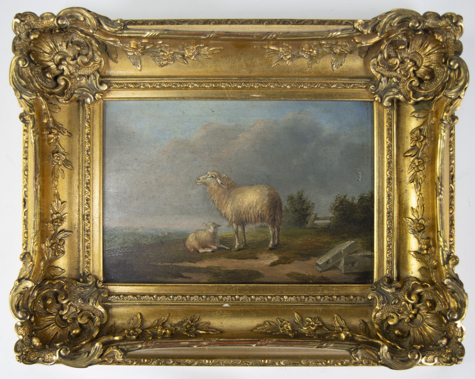 Lot of 2 19th century works, oil on panel Sheep in landscape - Bild 5 aus 7