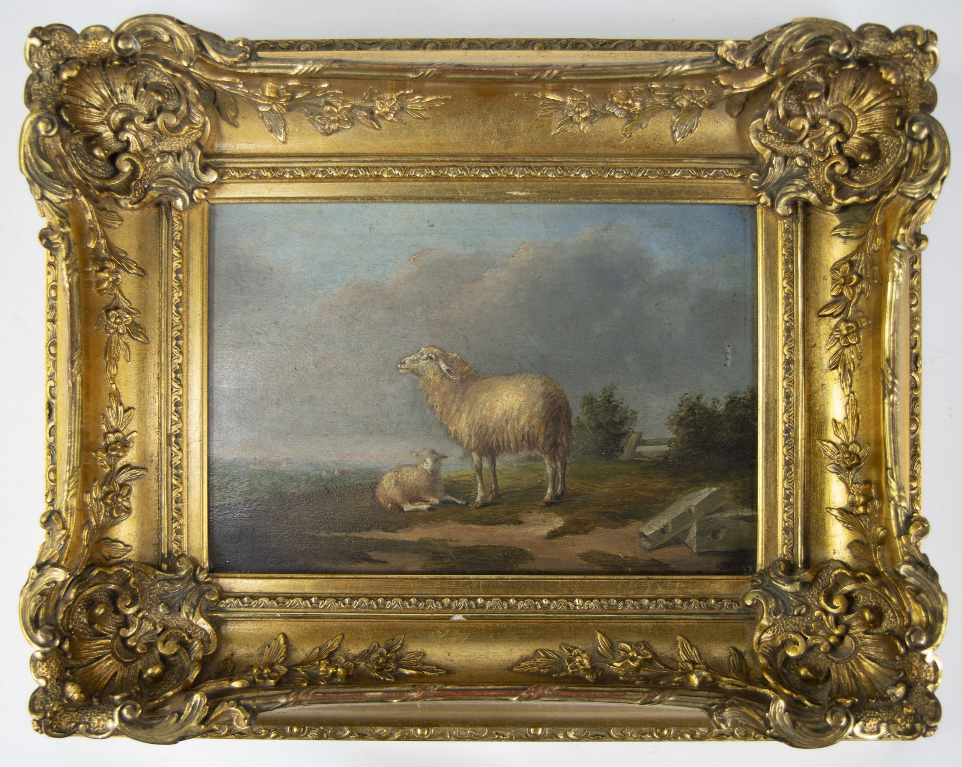 Lot of 2 19th century works, oil on panel Sheep in landscape - Image 5 of 7