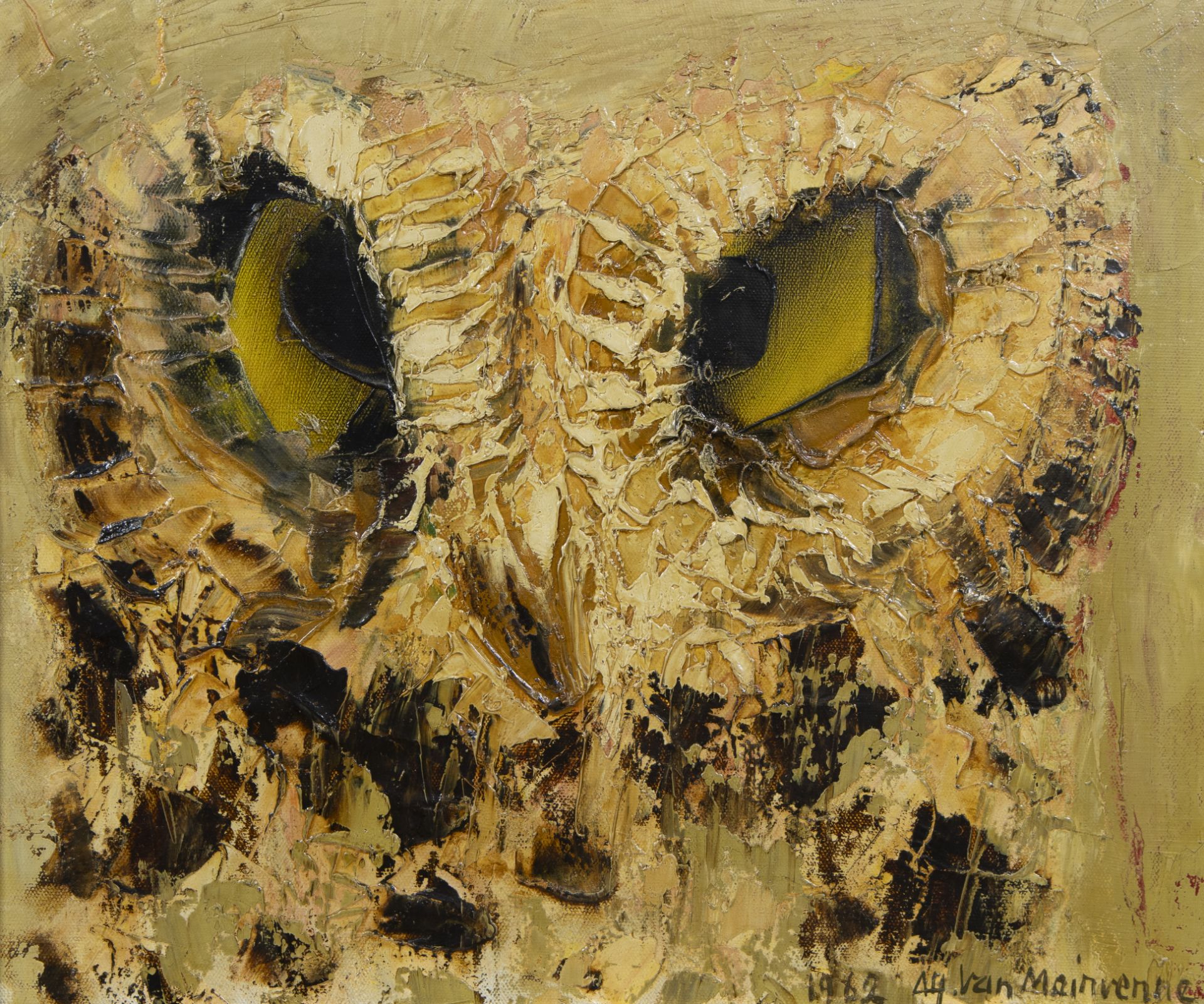 Alfons VAN MEIRVENNE (1932), oil on canvas Owl, signed and dated 1962