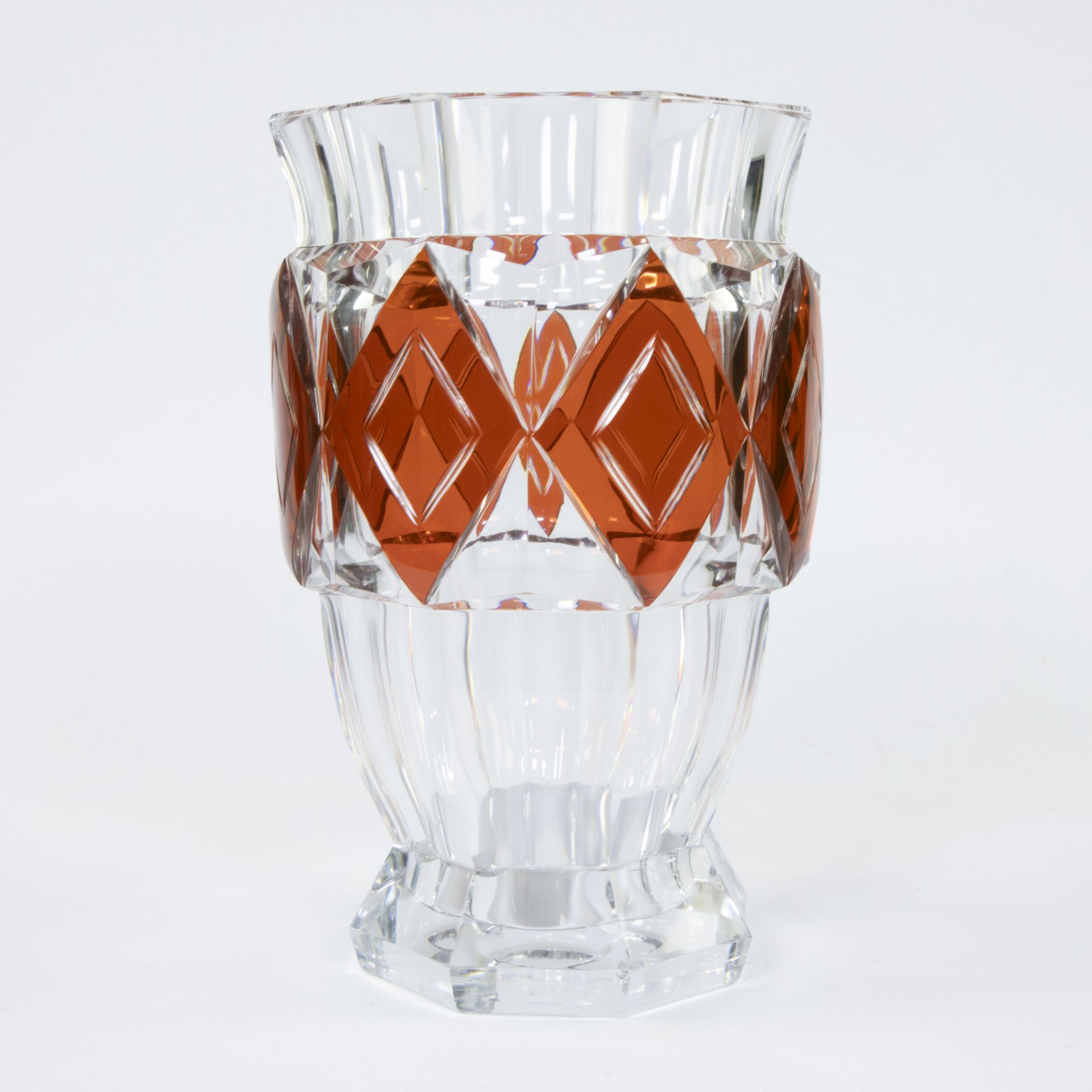 Val Saint Lambert, clear and orange cut crystal vase, design Charles Graffart 1930s - Bild 2 aus 6