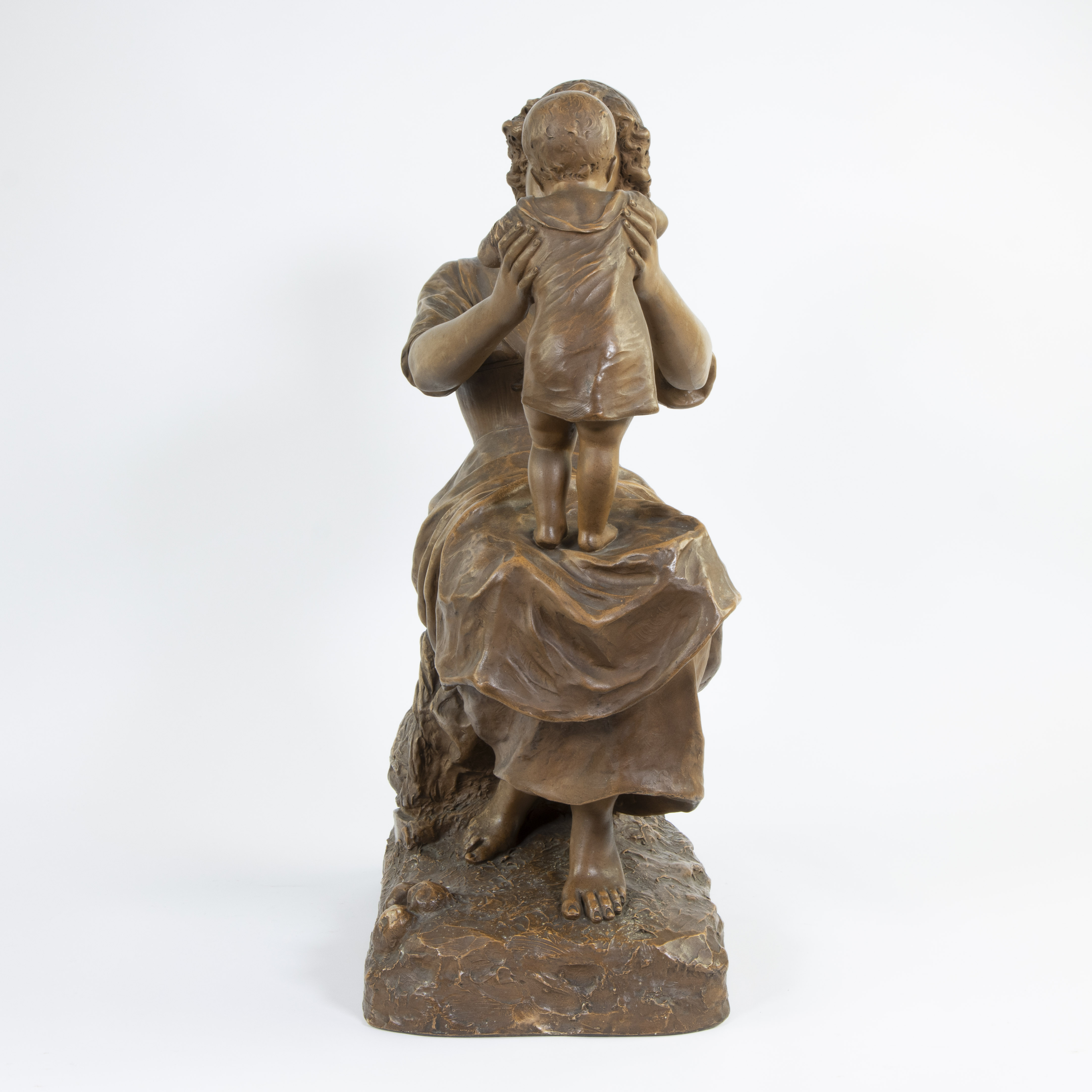 Terracotta sculpture of Mother and child, 19th century, signed Dublanc - Image 2 of 4