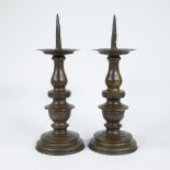 Pair of gothic bronze pin candlesticks