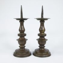 Pair of gothic bronze pin candlesticks