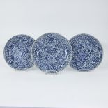3 Chinese plates with vegetable decor in underglaze blue, Qianlong period