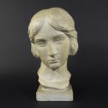 Leon SARTEEL (1882-1942), patinated plaster girl's head, signed