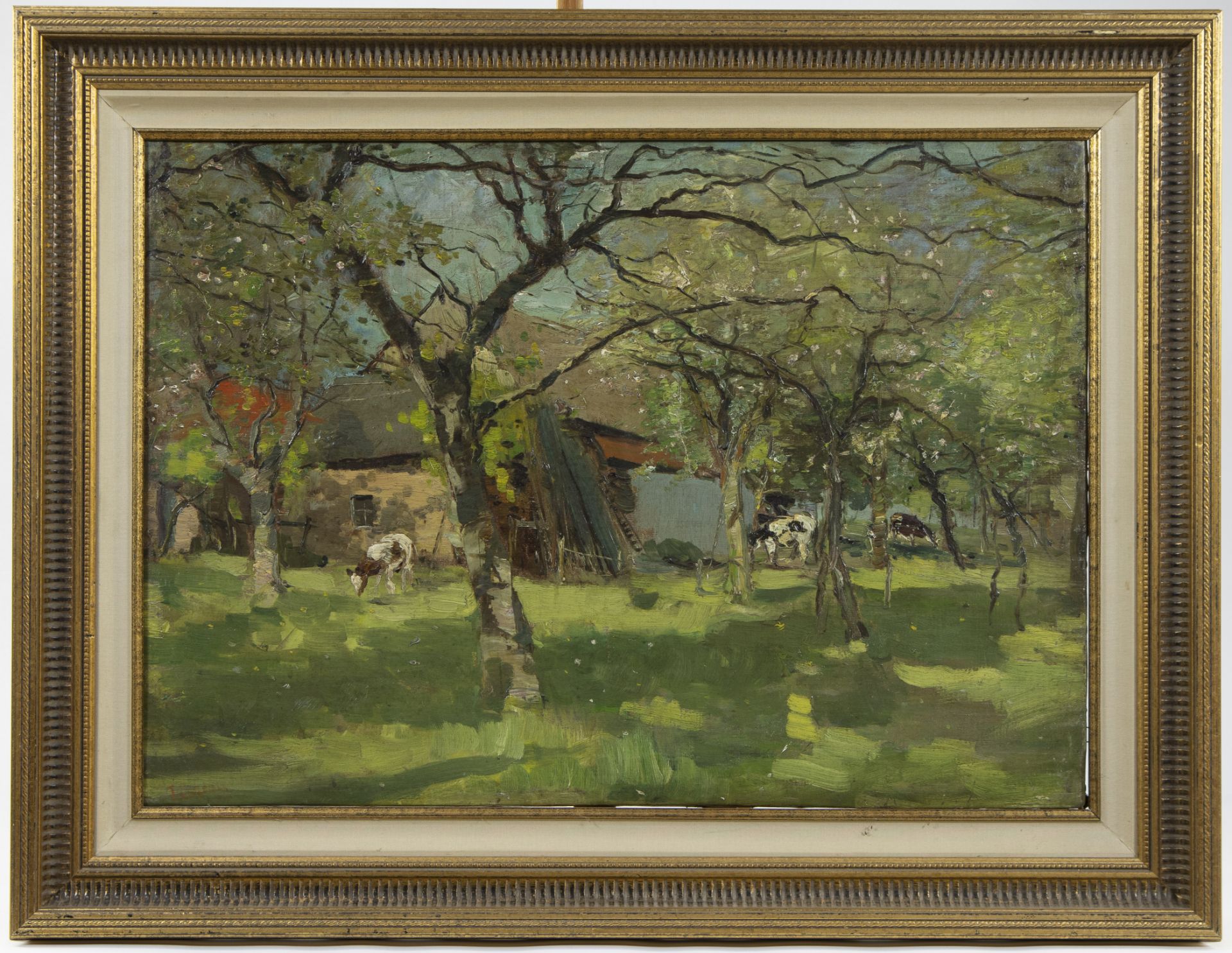 oil on canvas Cows in the orchard, signed - Bild 2 aus 5