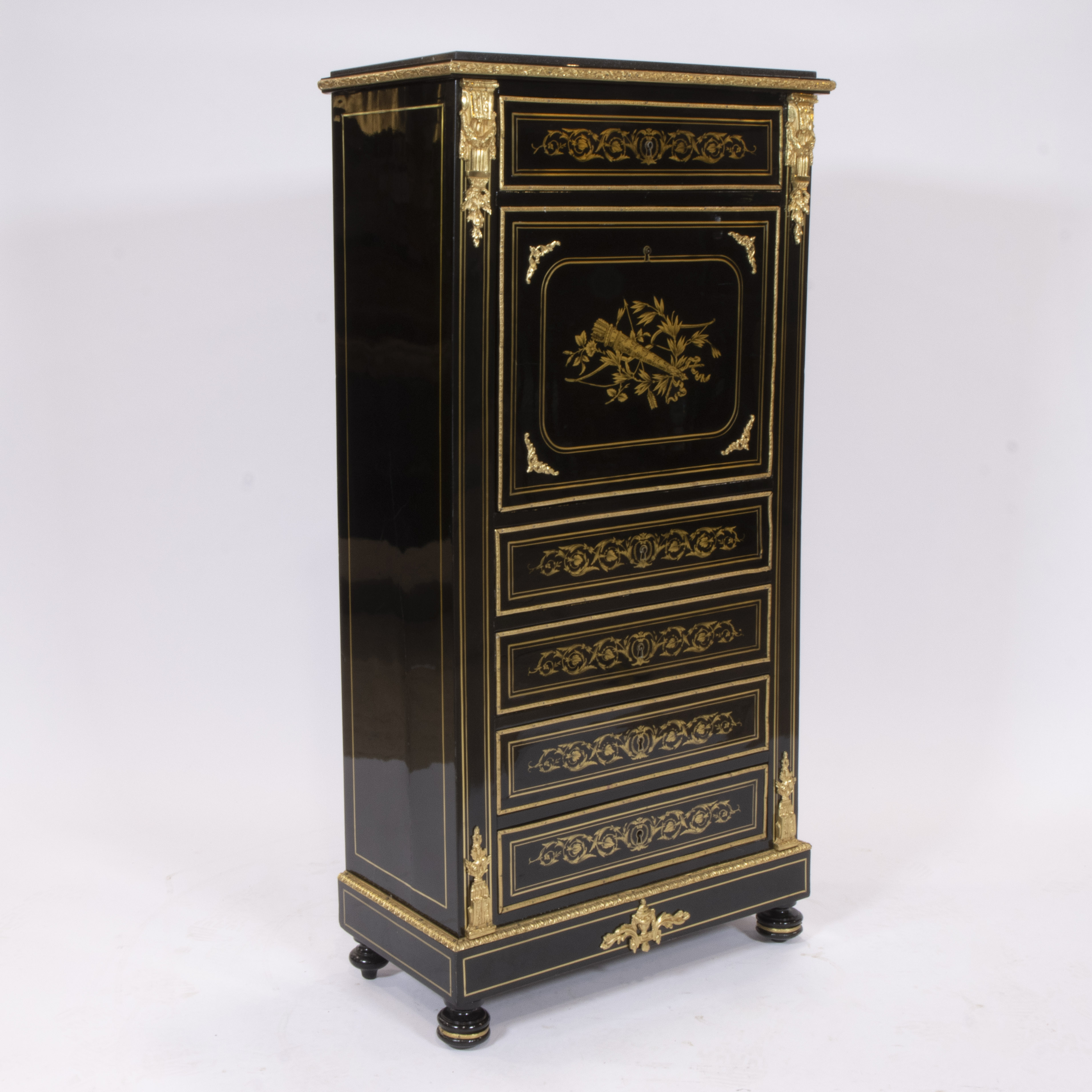 Napoleon III black lacquered wooden secretaire with gilt bronze fittings - Image 2 of 4
