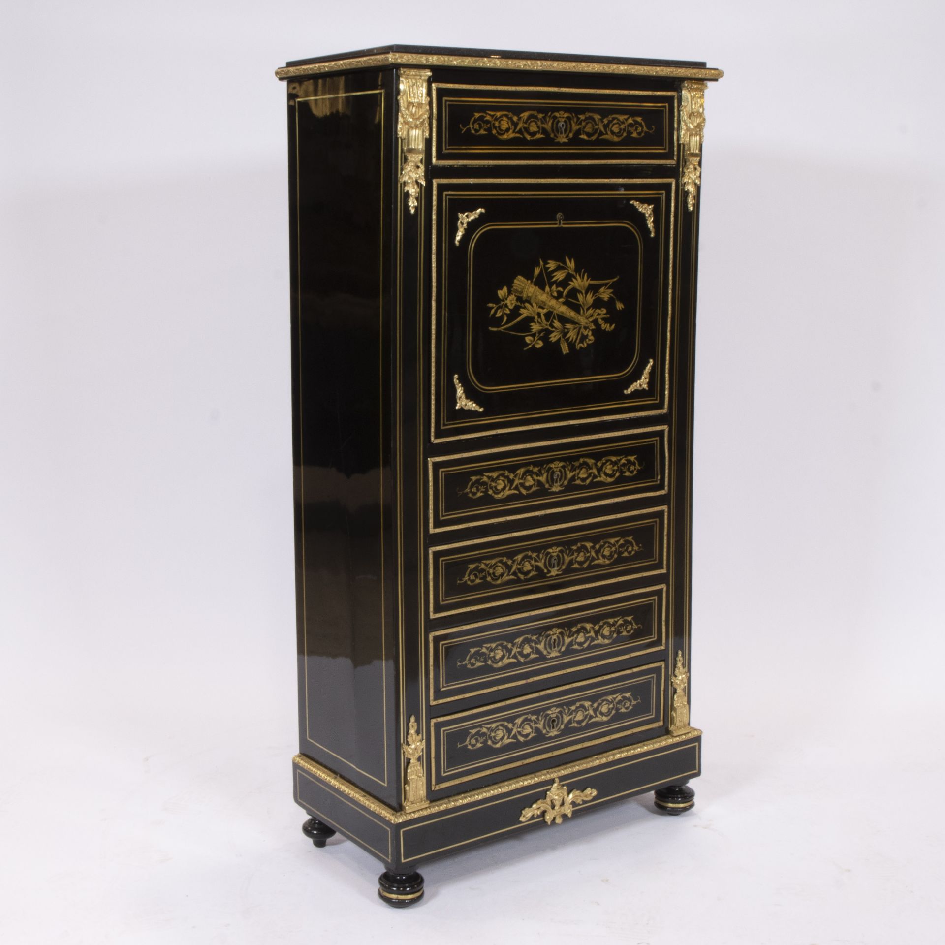 Napoleon III black lacquered wooden secretaire with gilt bronze fittings - Bild 2 aus 4