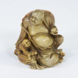 God of good luck and good fortune Hotei Buddha or laughing Buddha in soapstone