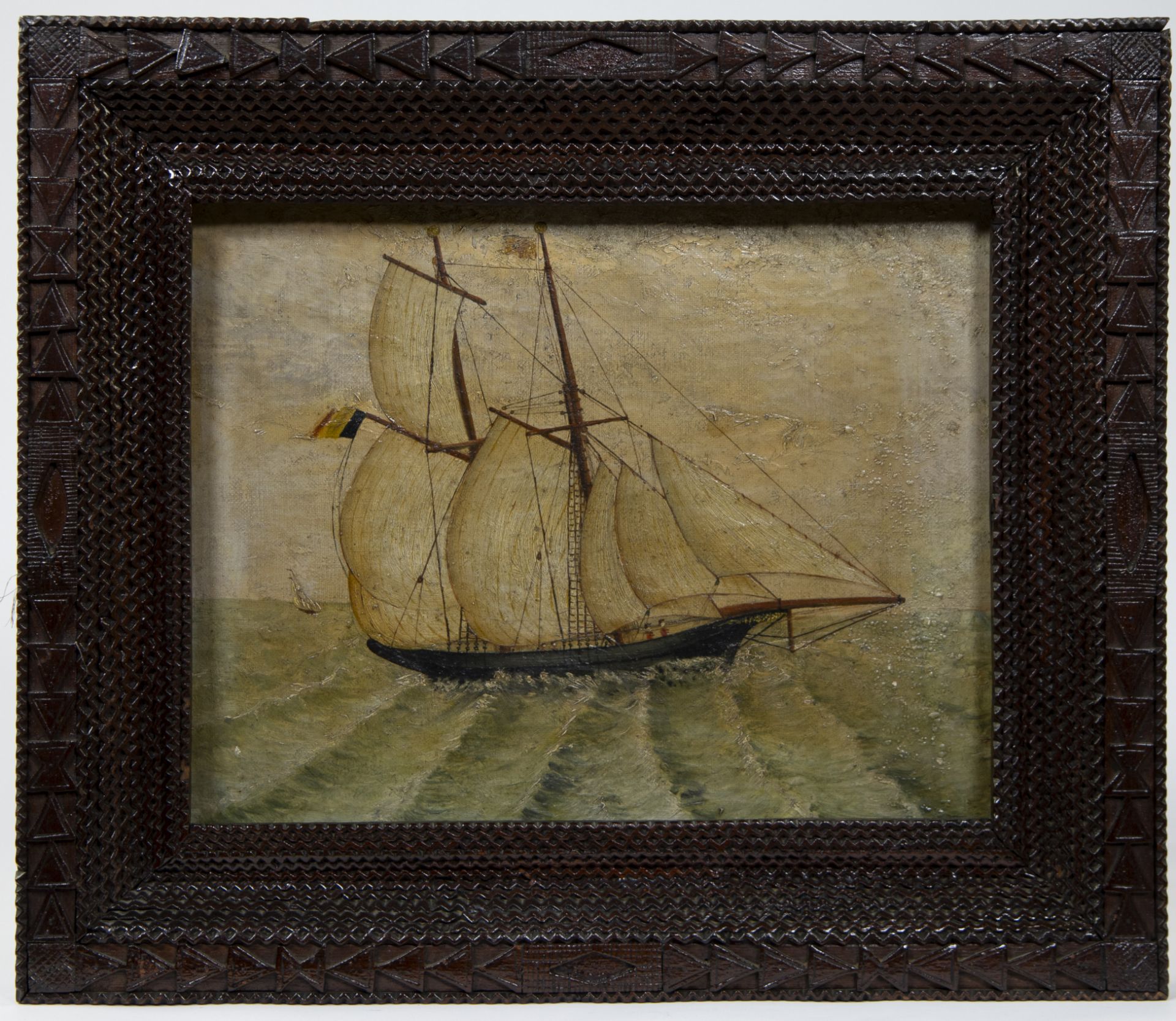 2 19th century works oil on canvas Marines in original richly sculpted oak frames - Image 4 of 7