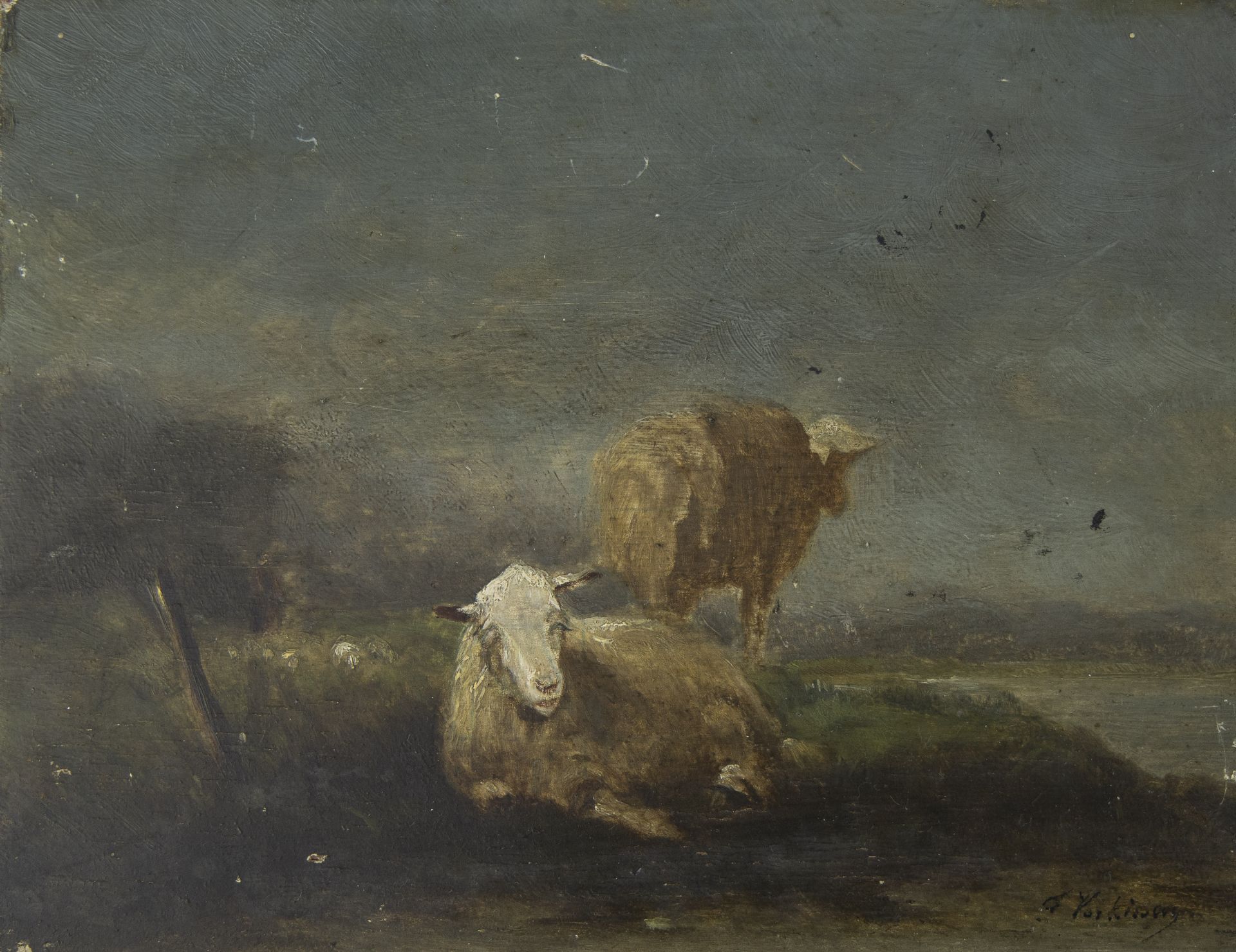 Lot of 2 19th century works, oil on panel Sheep in landscape - Bild 2 aus 7