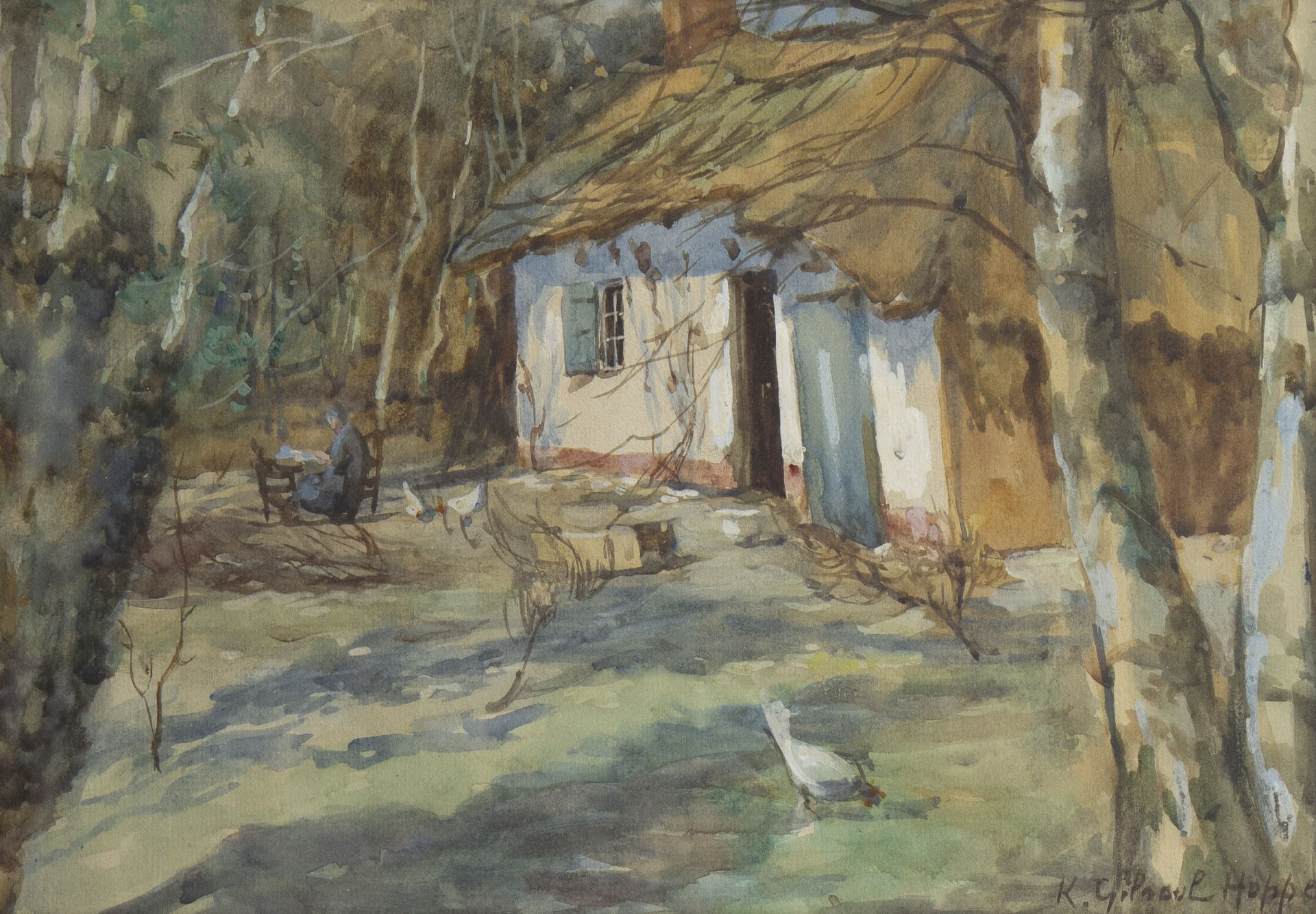 Ketty GILSOUL-HOPPE (1868-1939), watercolour Farmhouse in the forest, signed