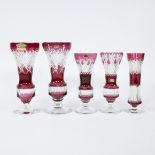 5 red and clear cut crystal vases Val Saint Lambert