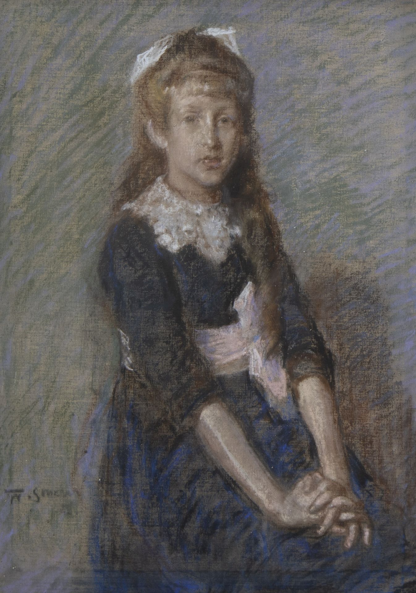 Frans SMEERS (1873-1960), pastel Portret young girl, signed