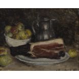 Gaston HAUSTRATE (1878-1949), oil on cardboard Still life with ham, signed and dated '25