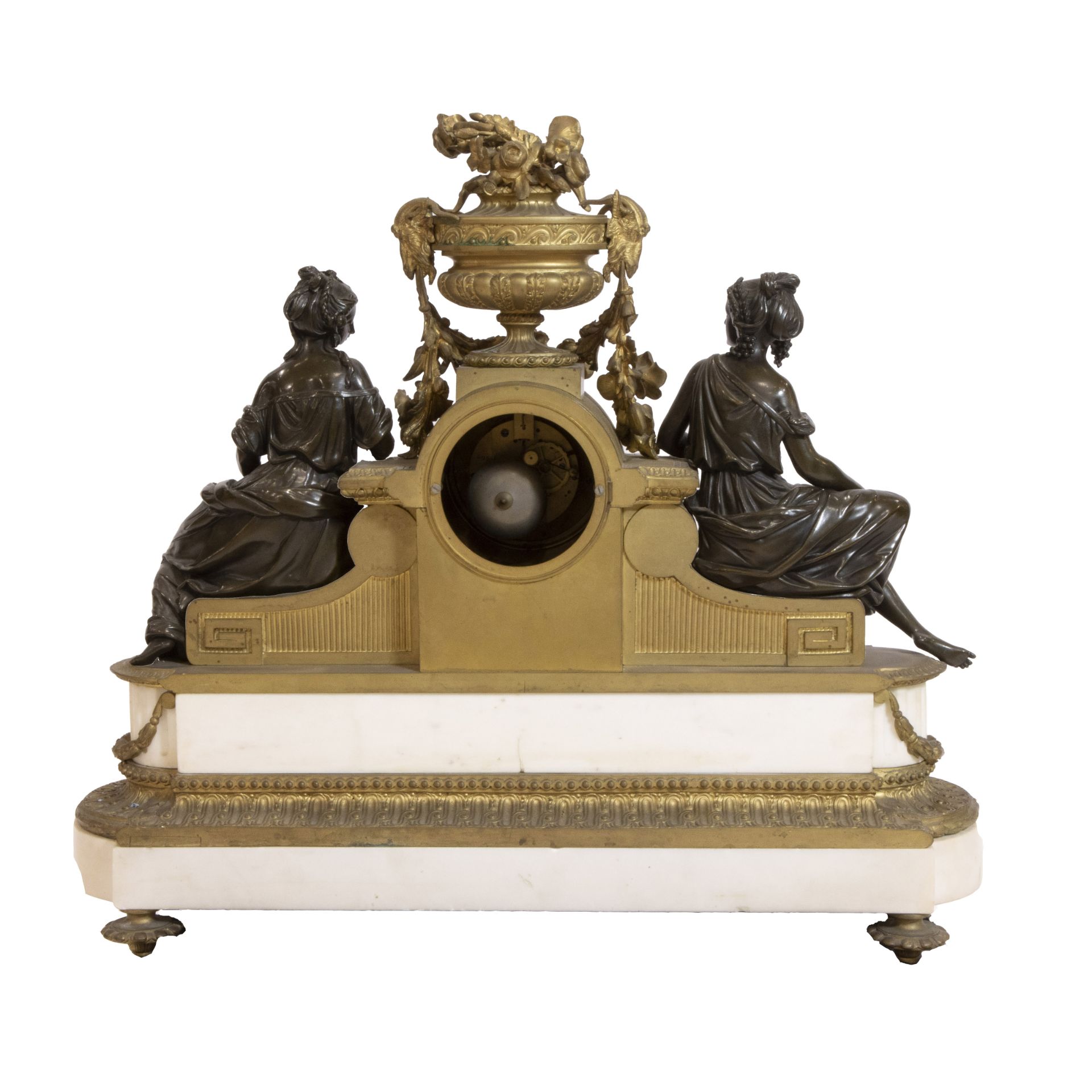 Impressive 19th century French bronze Louis XVI mantel clock with white marble base circa 1860, dial - Bild 3 aus 6