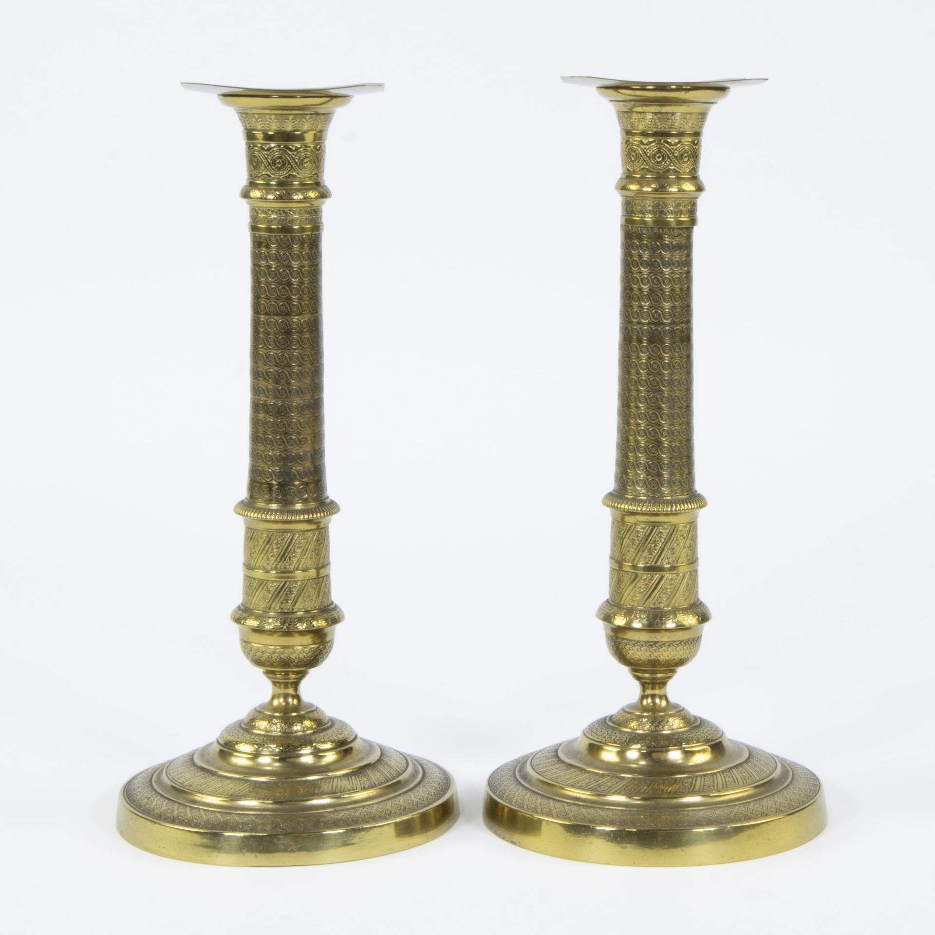 Pair of gilded brass candlesticks Charles X - Bild 4 aus 4