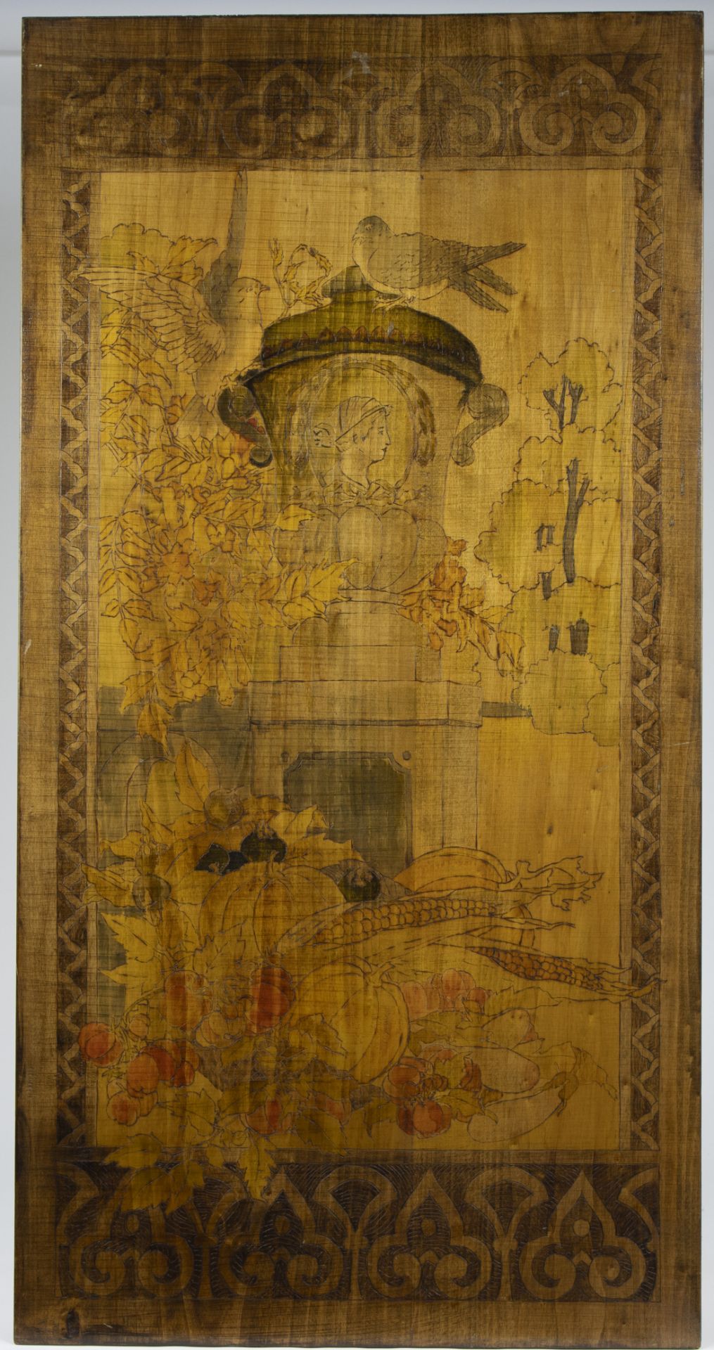 Pair of decorative wooden panels with decor of imposing garden vases and birds - Bild 4 aus 5