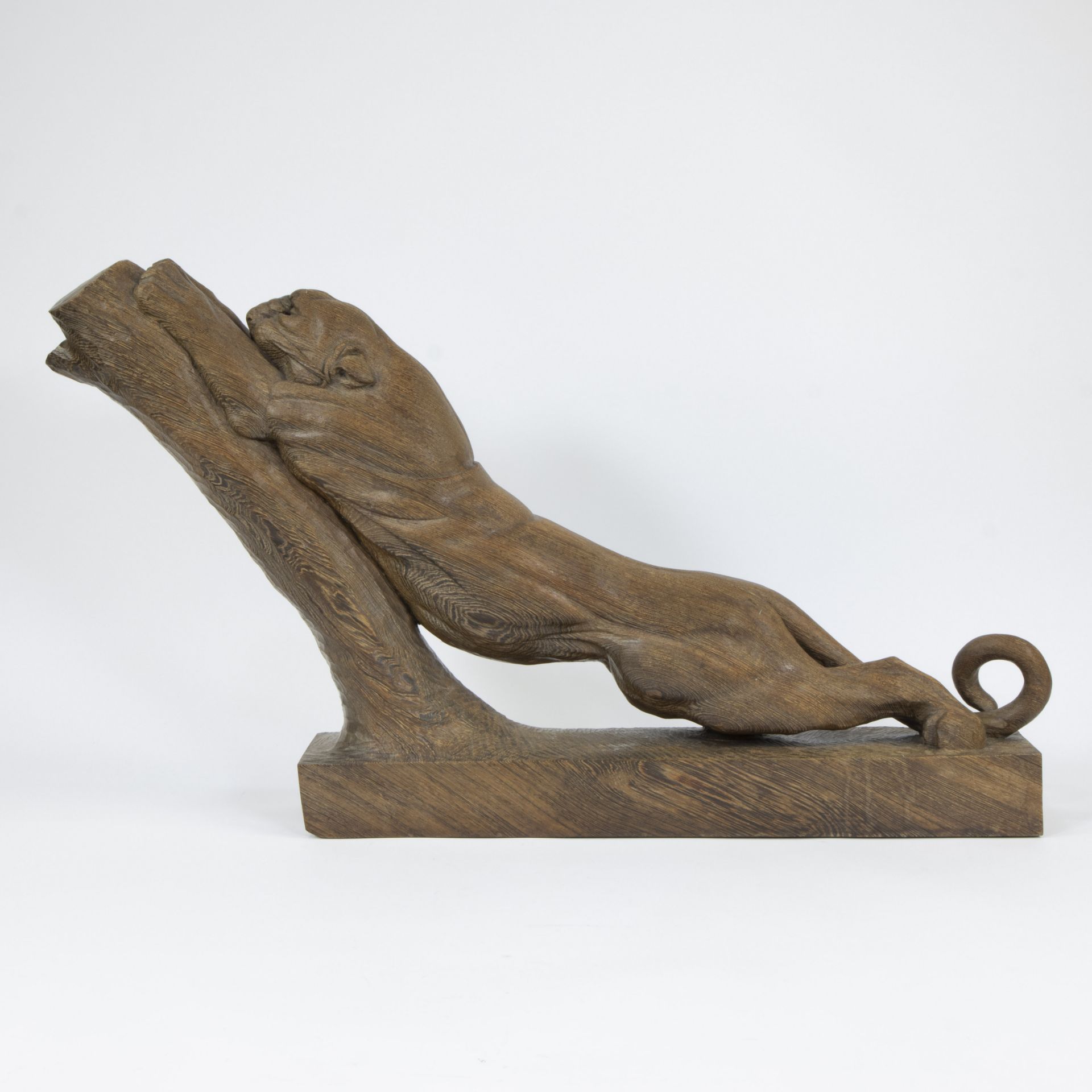 Art Deco panther on a tree stump in wenge wood, 1940s, signed L. Willaert - Bild 2 aus 6