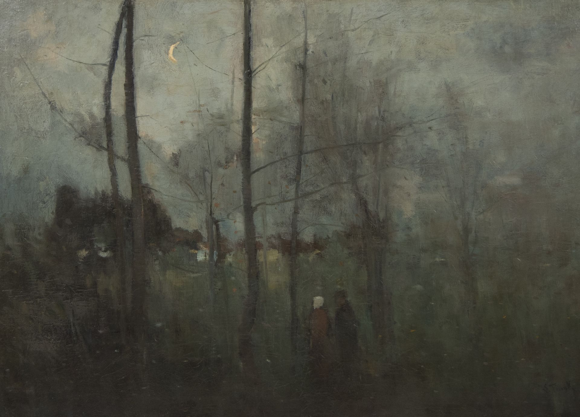 Lucien FRANK (1857-1920), oil on canvas Returning home at night, signed