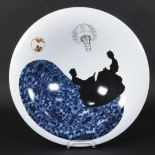 Centerpiece bowl in glazed ceramics 'Haikus' finished by hand with polychrome graphic image, design