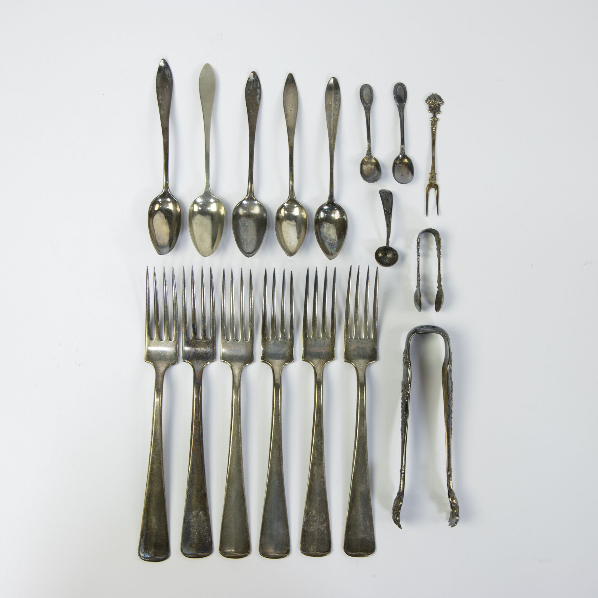 Lot silver forks, spoons silver 835, year letter N = 1923, mini square head B = city hallmark Utrech - Bild 3 aus 3