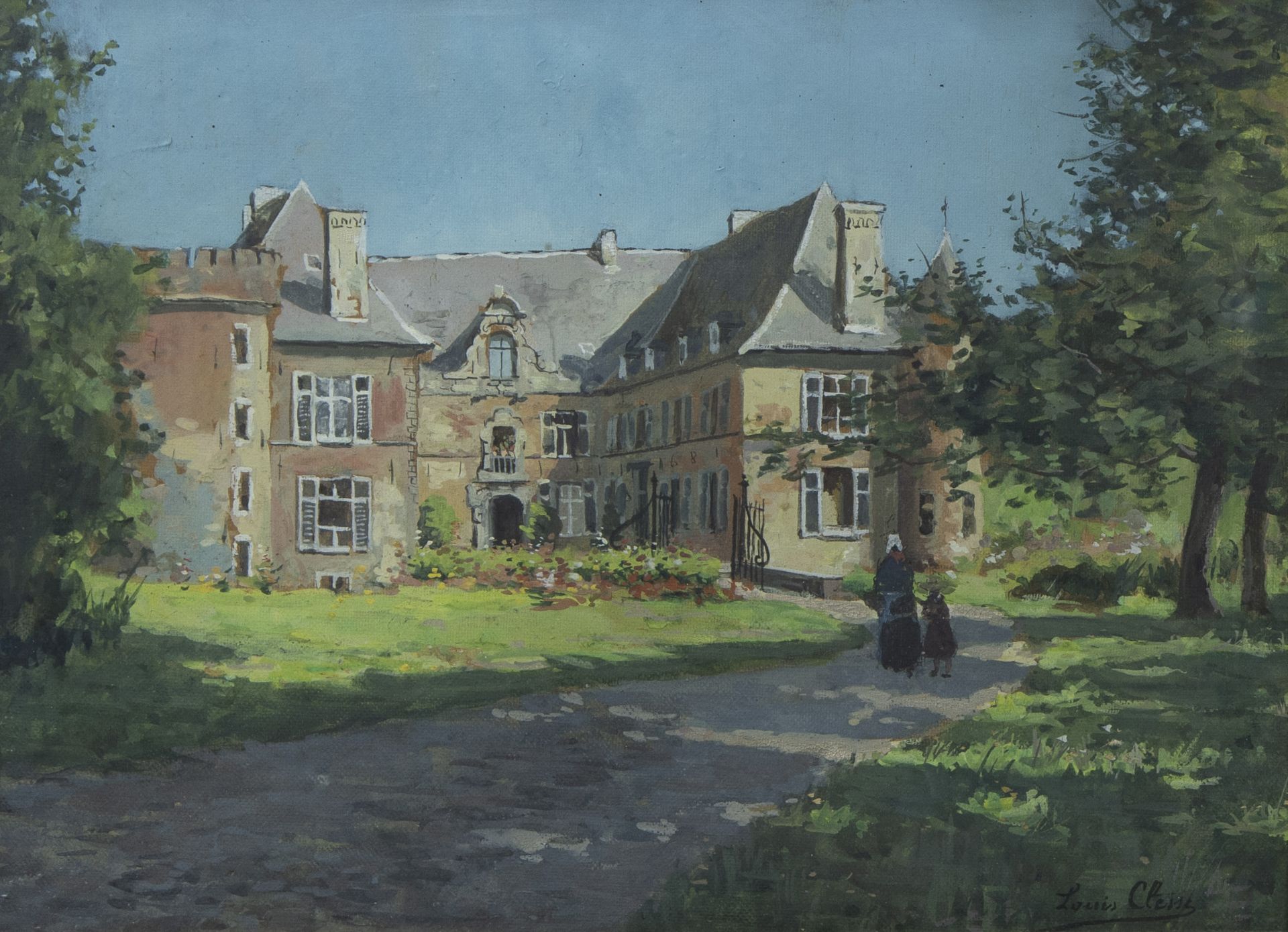 Louis CLESSE (1889-1961), oil on cardboard Château des comtes de Hornu, signed