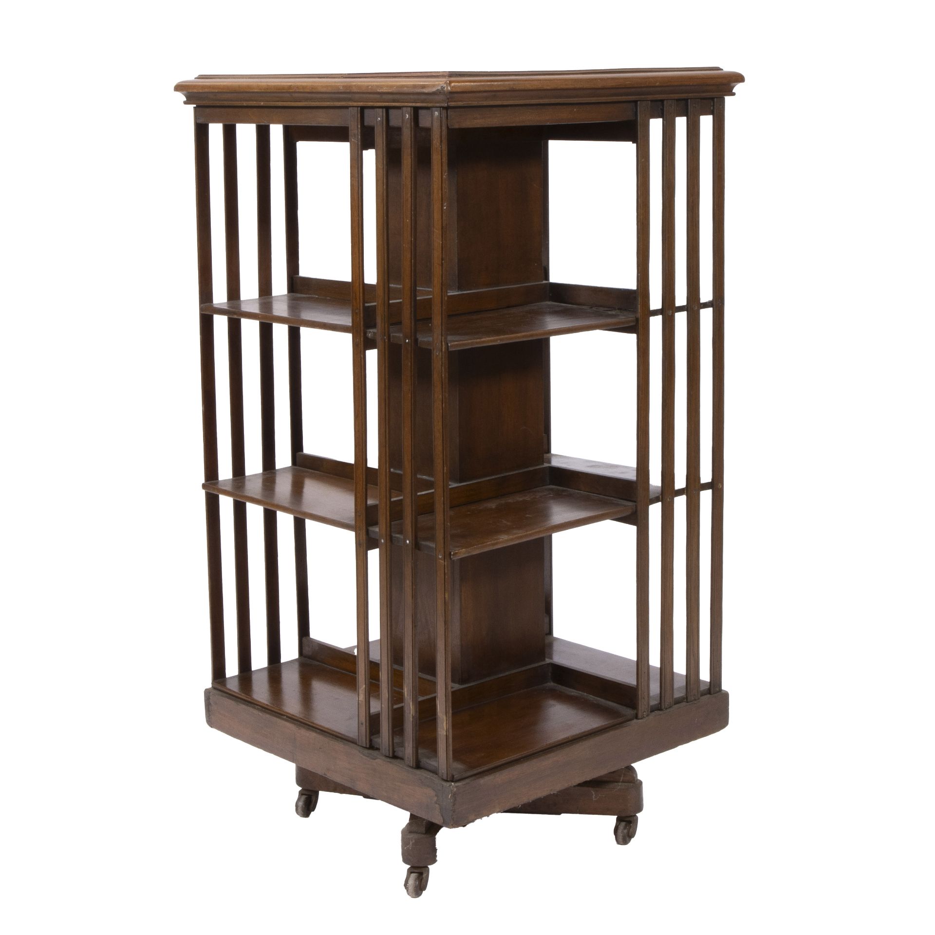 English oak bookmill with 3 levels and resting on castors, early 20th century - Bild 2 aus 6