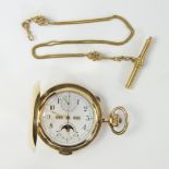 Gold pocket watch 'Le Phare' with golden chain (18 ct), 25 grams, Chronographe répétition, ca 1890