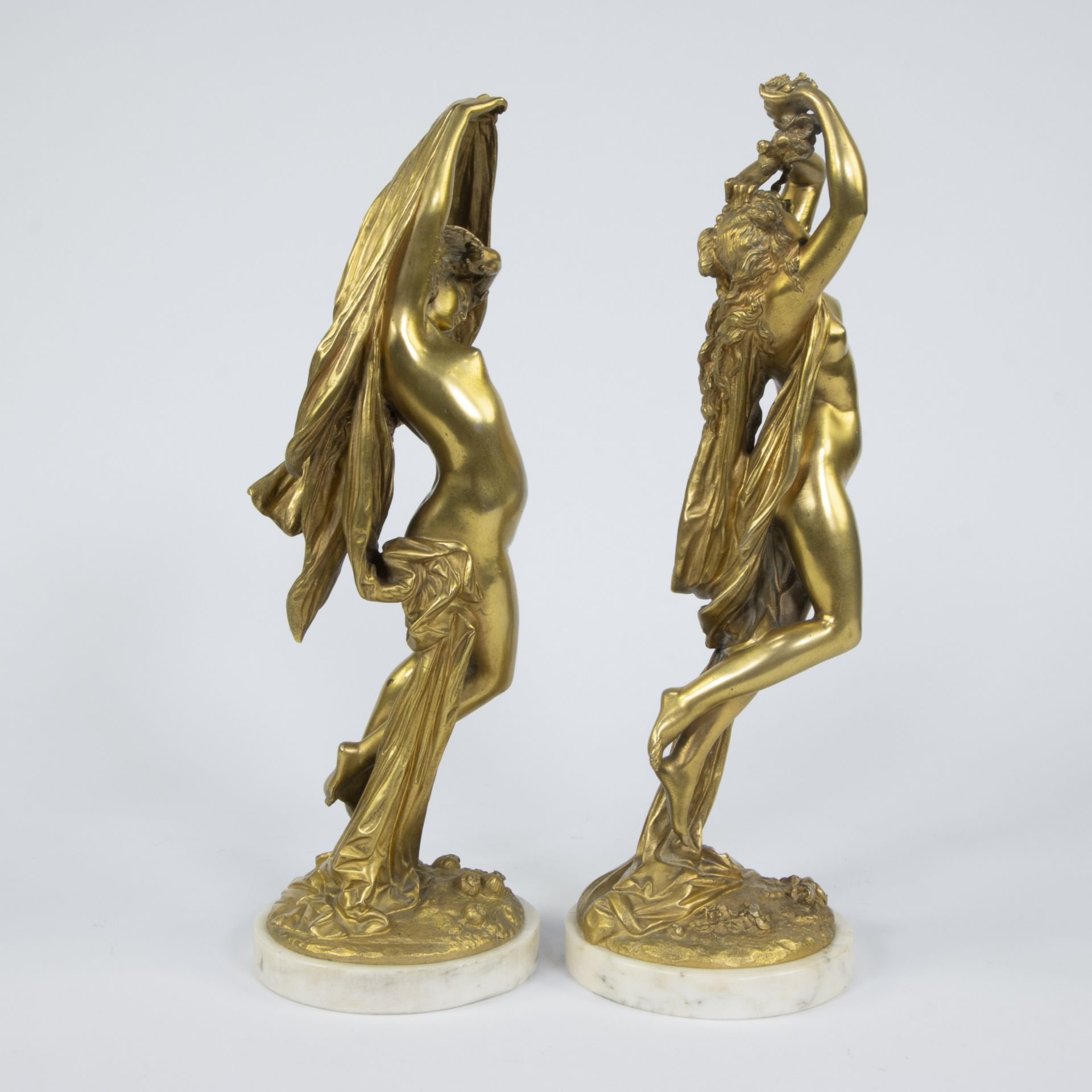 Pair of gilt bronze Italian sculptures 'Winter and spring' signed S. Marchi - Image 4 of 5