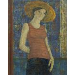 Antoon CATRIE (1924-1977), tempera on panel Young lady with hat, signed