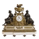 Impressive 19th century French bronze Louis XVI mantel clock with white marble base circa 1860, dial