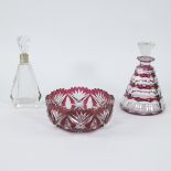 Collection of Val Saint Lambert, red and clear cut crystal bowl and decanter and clear cut perfume b