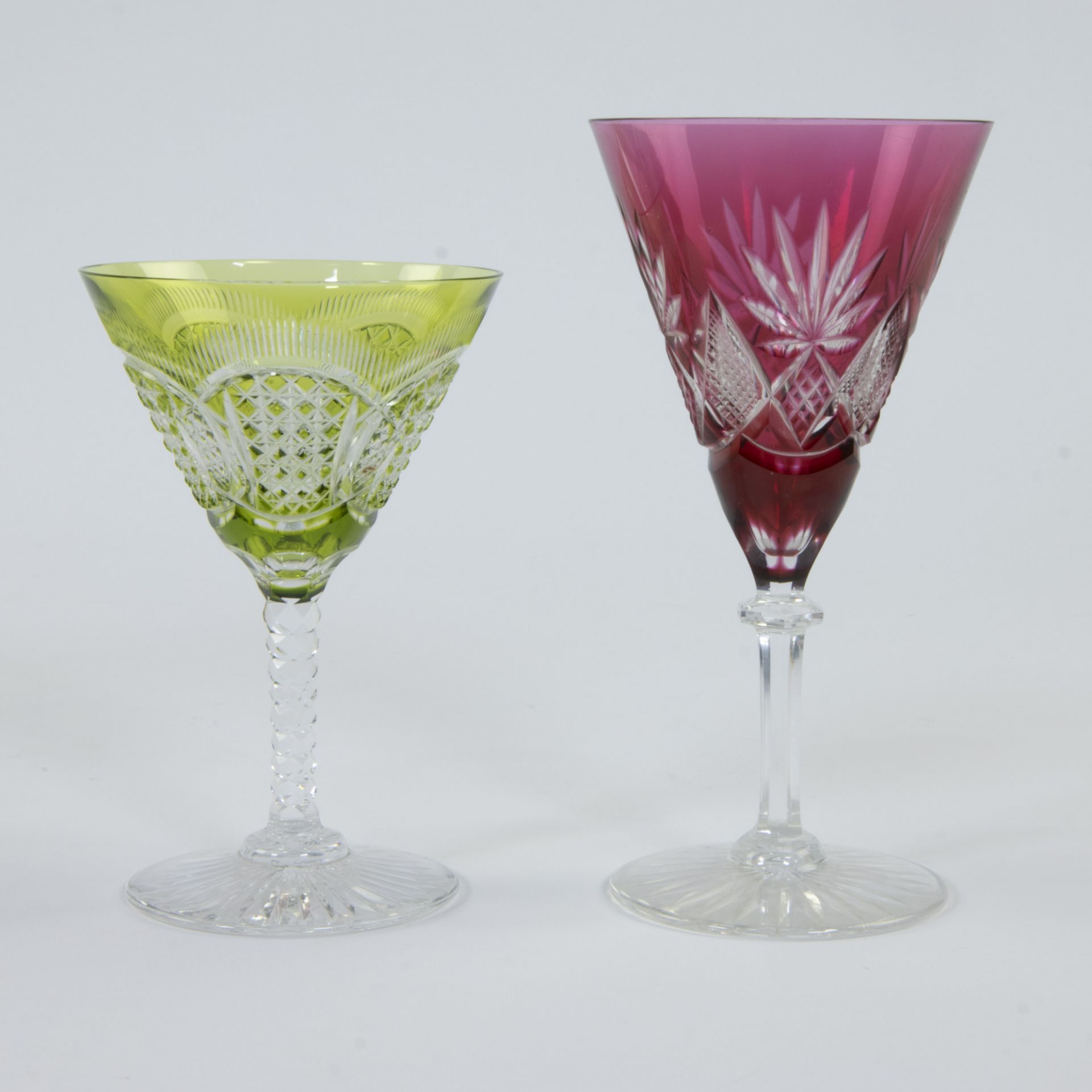 Val Saint Lambert, lot of 12 coloured crystal glasses - Image 2 of 4