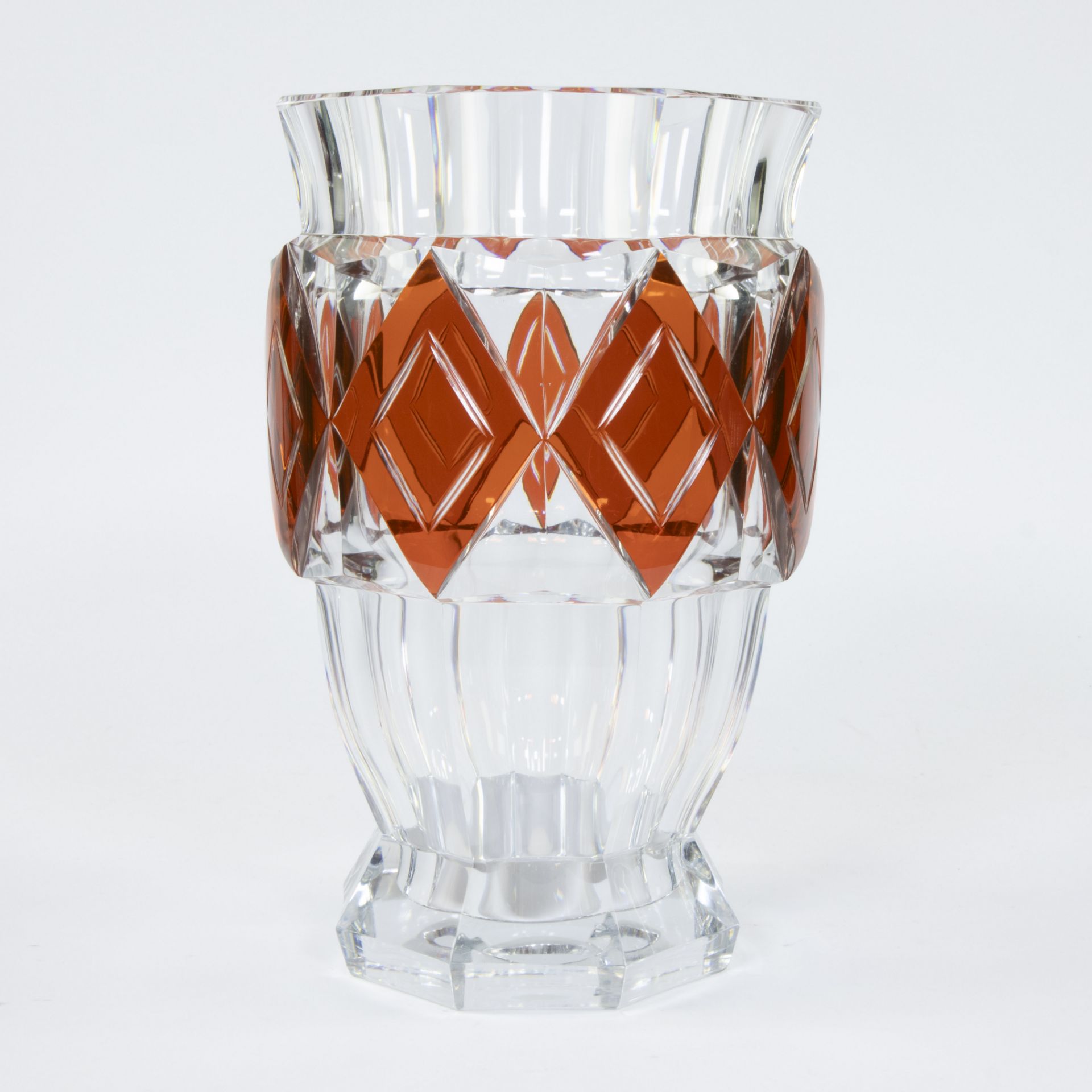 Val Saint Lambert, clear and orange cut crystal vase, design Charles Graffart 1930s - Bild 4 aus 6