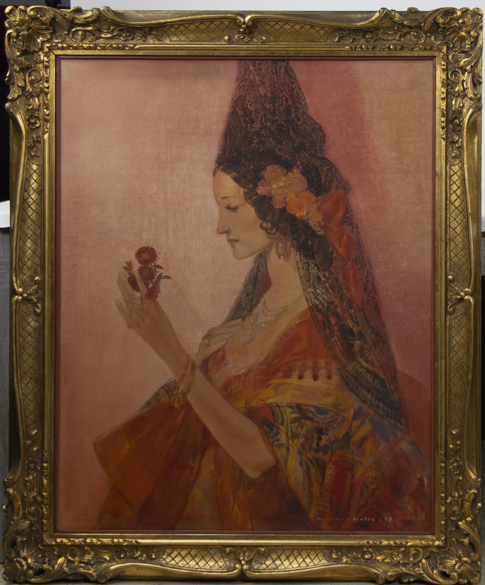 Karel VAN BELLE (1884-1959), oil on canvas Lady with flower, signed and dated '37 - Image 2 of 4