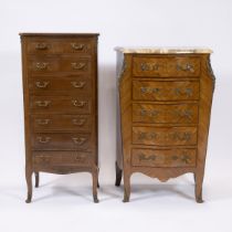 2 chest of drawers, one with marble top style Louis XV