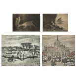 Alfons BLOMME (1889-1979), 2 etchings, signed and added 2 etchings by Clement De Porre, signed