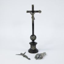 Collection of 2 silver Corpus and silver holy water vessel, 19th century