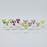 Val Saint Lambert, lot of 12 coloured crystal glasses