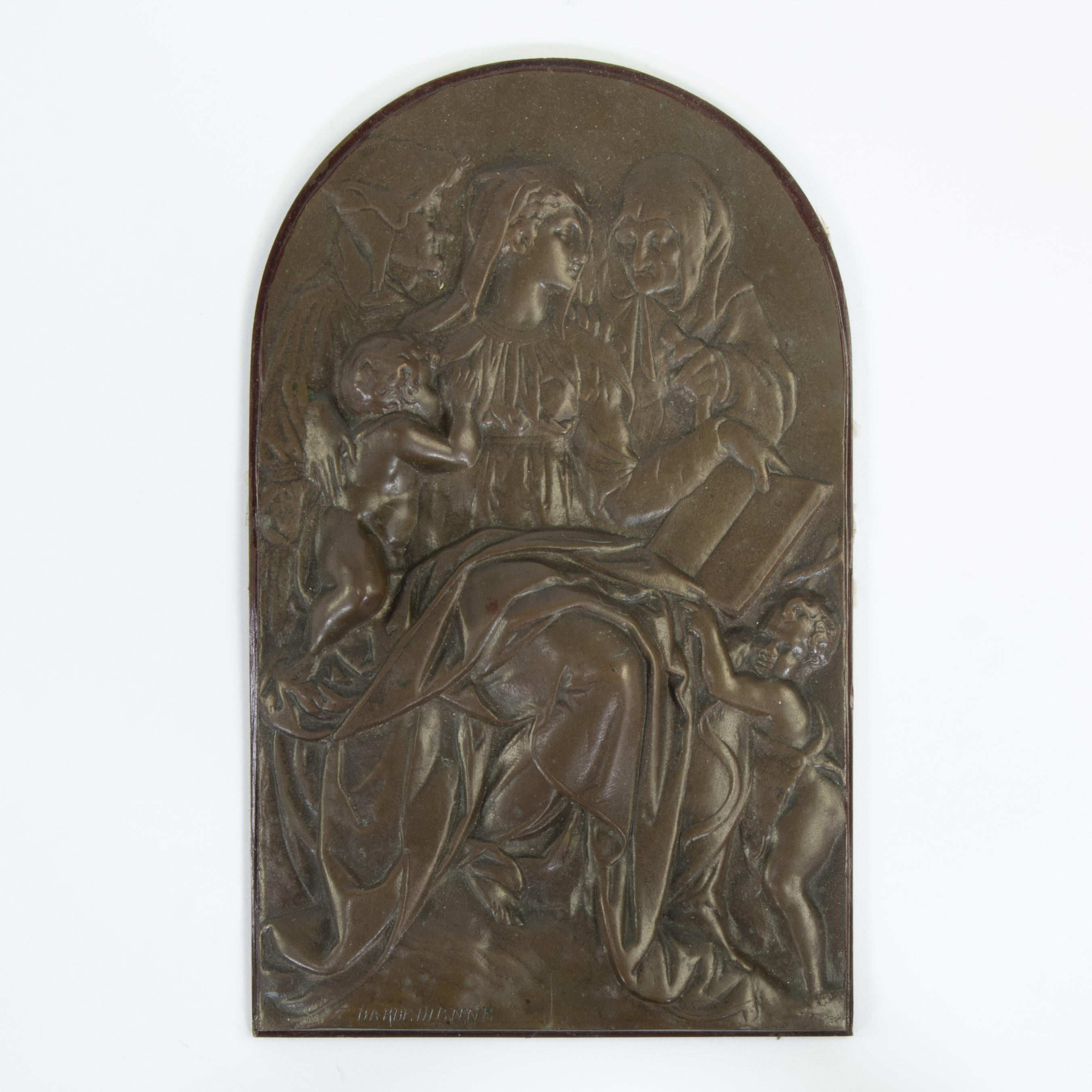 Barbedienne bronze plaque with the biblical image of Mary with Anna, Joachim and the boy John1820, s