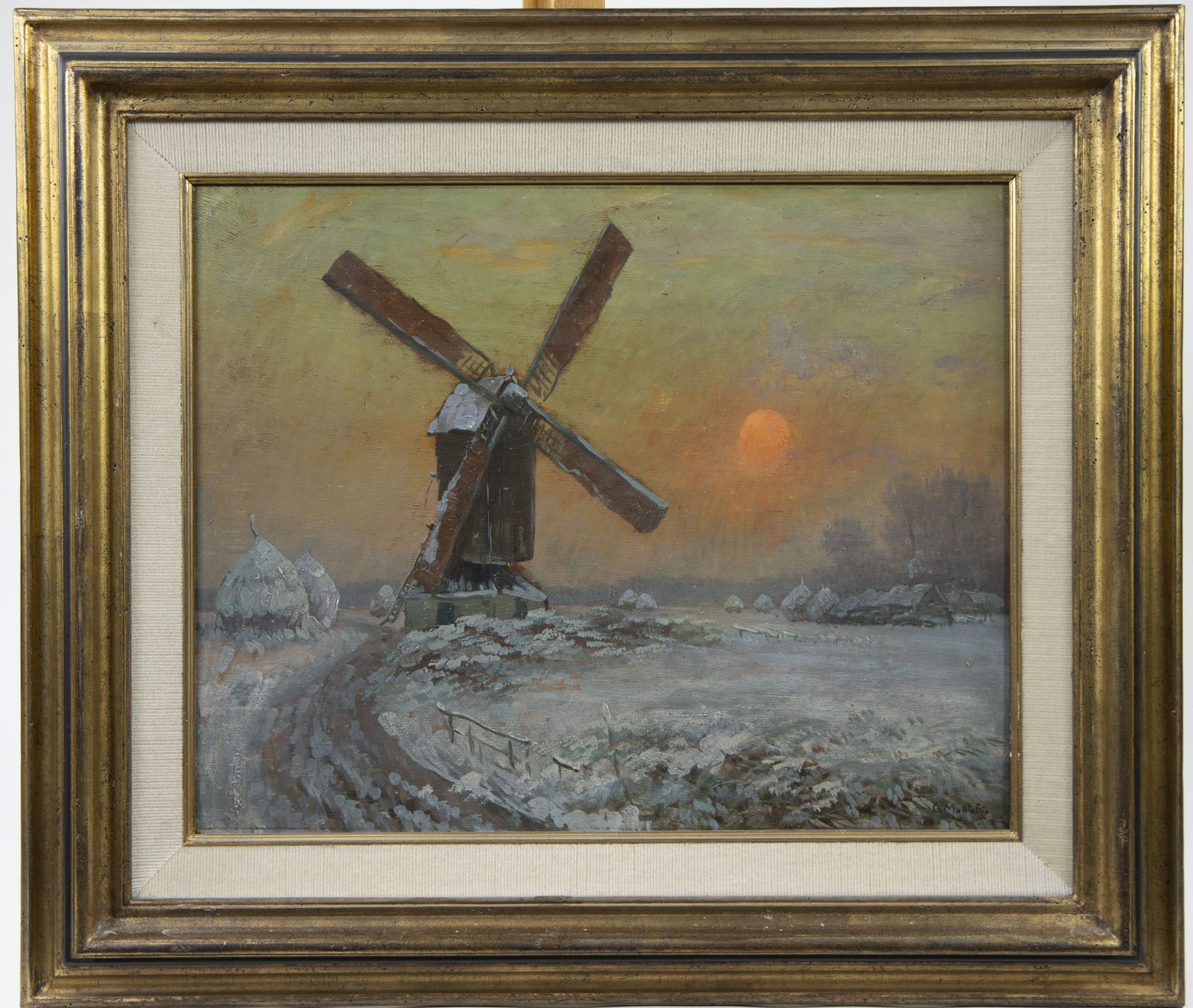 Guillaume MONTOBIO (1883-1962), oil on panel Mill in snow, signed - Image 2 of 4