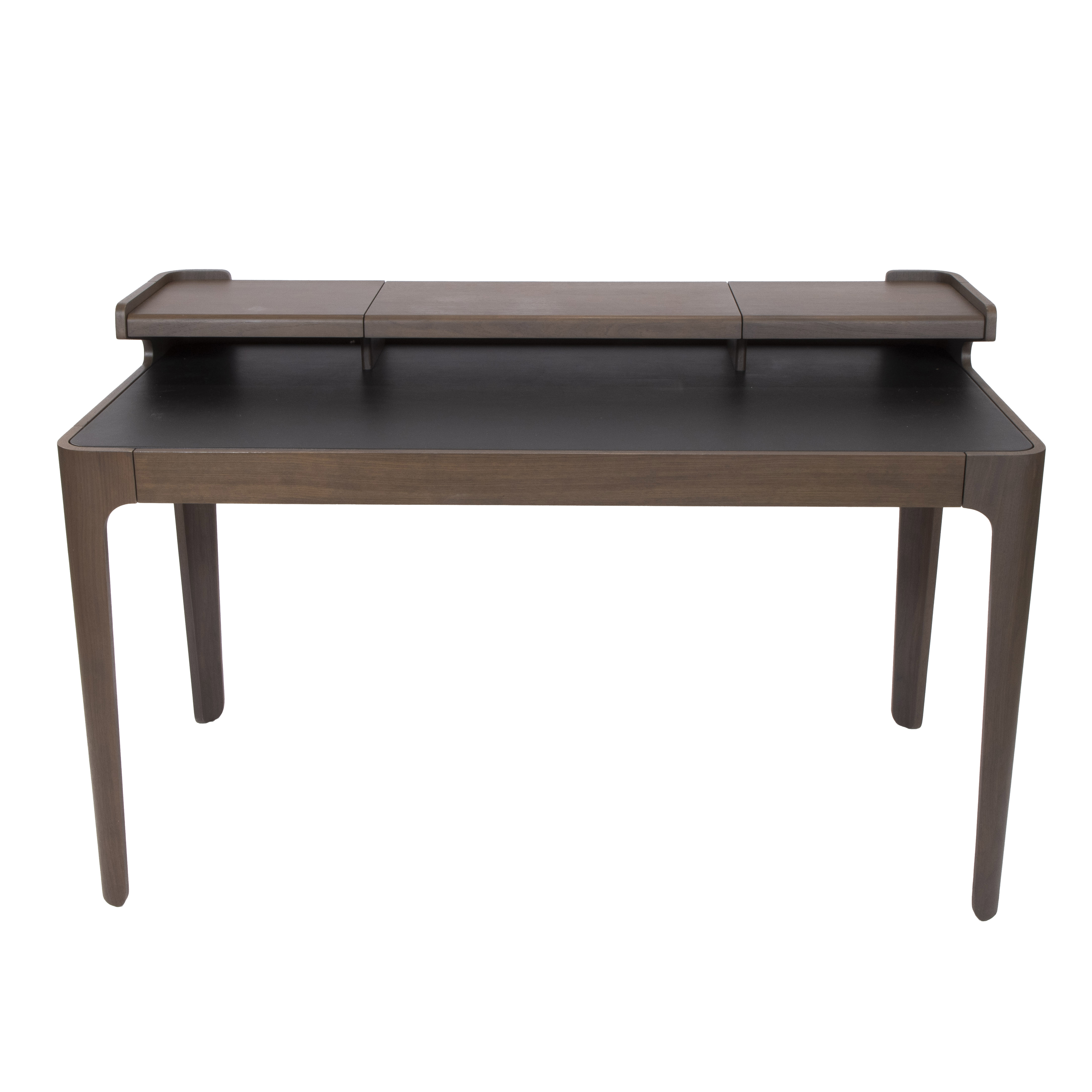 Exclusive desktop Zeke desk, designed by designer Simon Pengelly, wallnut and black leather top