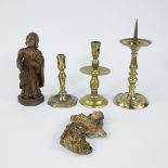 Religion items, 17th century wooden statue of John under the cross, 19th century polychrome terracot