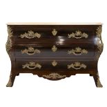 Dresser with 3 drawers in mahogany style Louis XV, marble top and bronze fittings