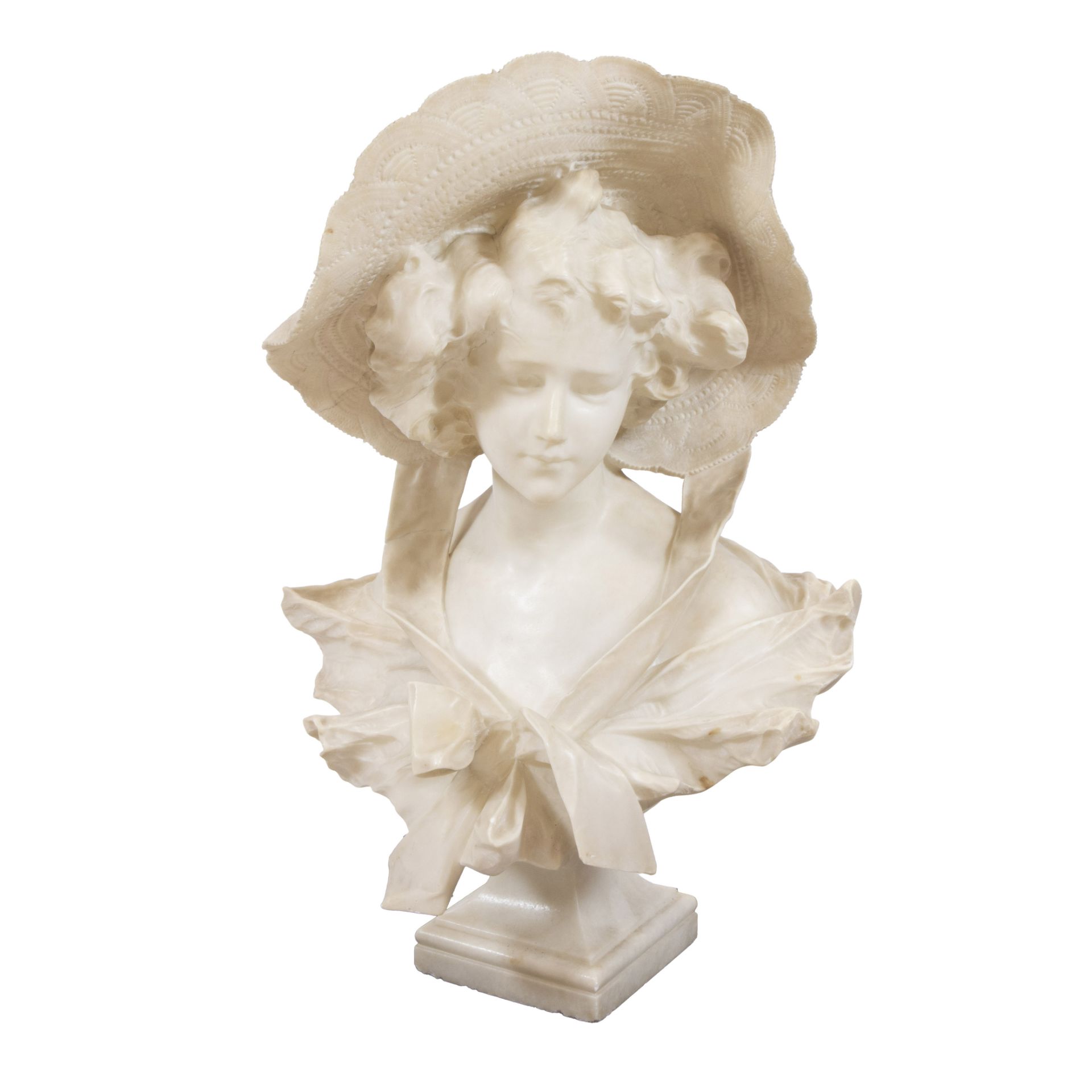 G. POCHINI (XIX), alabaster sculpture of a young lady with hat, signed - Image 2 of 6